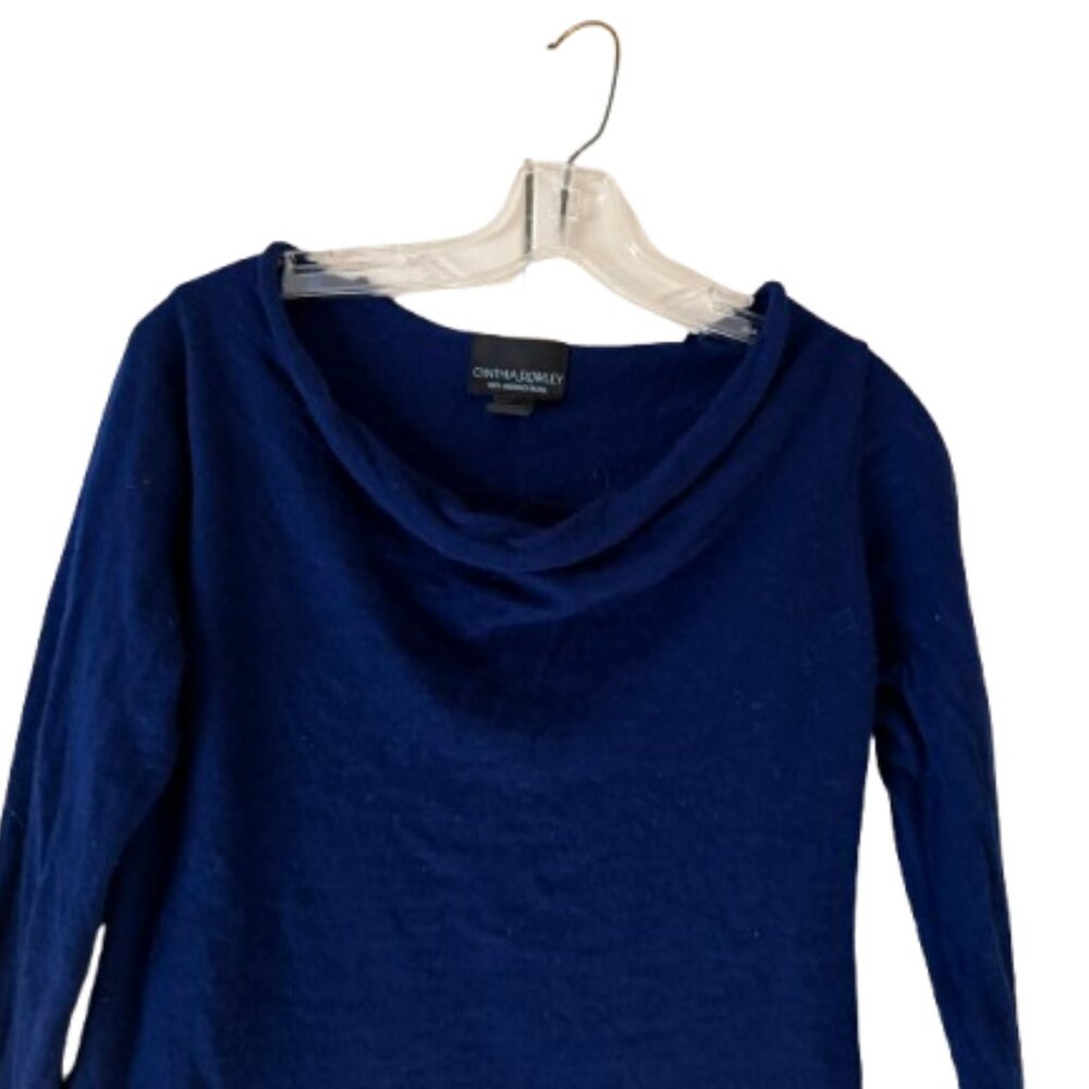 Cynthia Rowley Royal Blue 100% Wool Cowlneck Sweater - Medium
